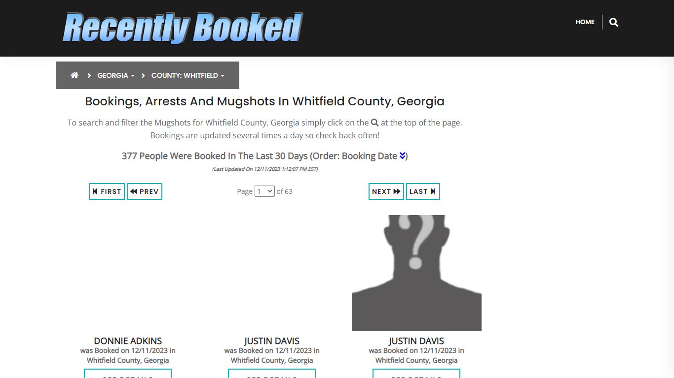 Bookings, Arrests and Mugshots in Whitfield County, Georgia